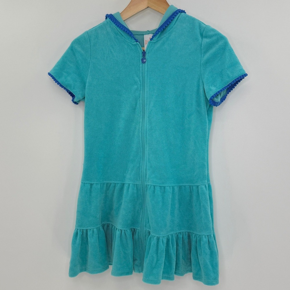 Cat Jack Turquoise Terry Cloth Hooded Cover Up Dress Kids Size L 10 12